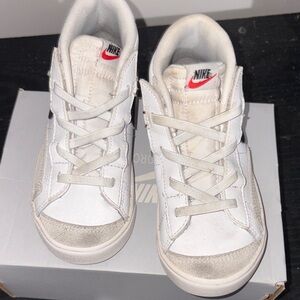 Nike Kids White Sneakers with Red Swoosh
